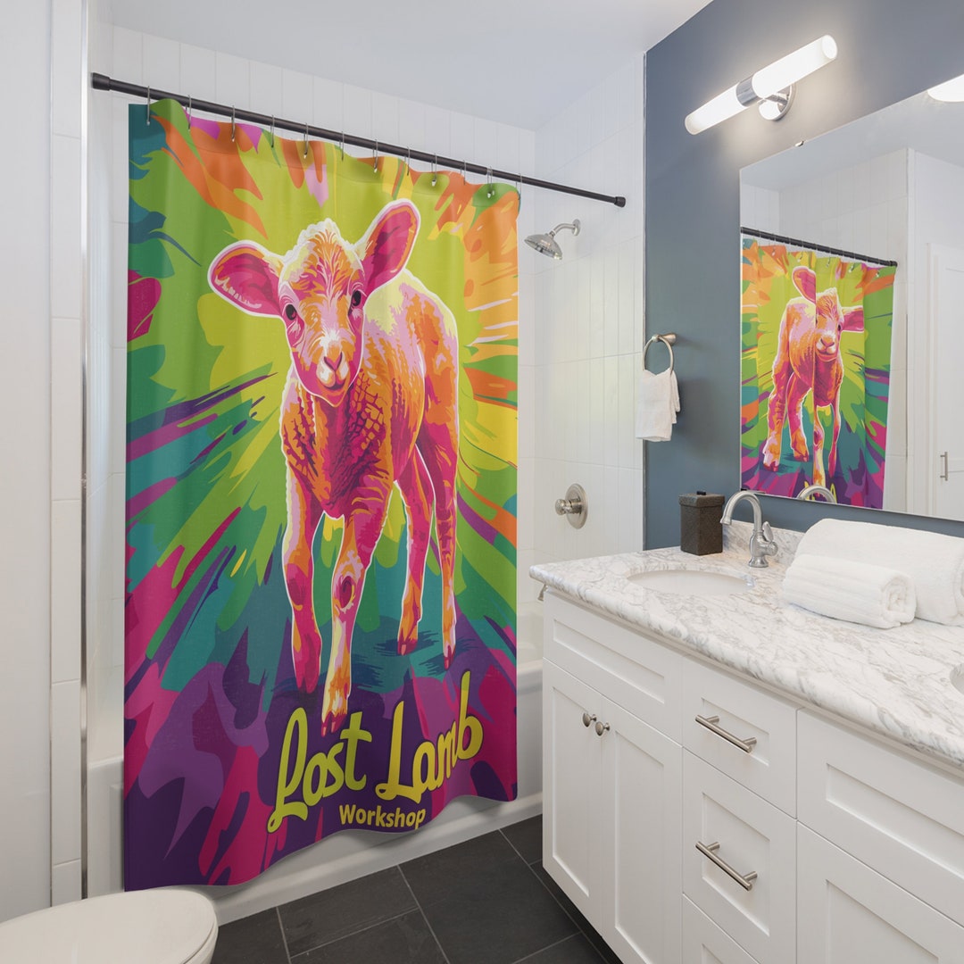 Rainbow Burst Lamb Shower Curtain Lost Lamb Etsy