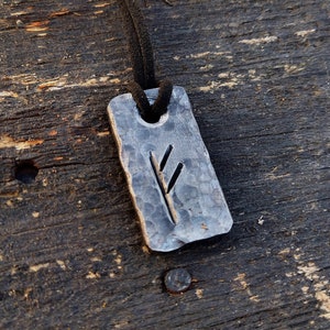 Runes Fehu, Forged Pendant Iron Amulet, Handmade Talisman, Runes Amulet Pendant