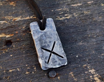 Runen Gebo, gesmede hanger ijzeren amulet, handgemaakte talisman, runen-amulethanger