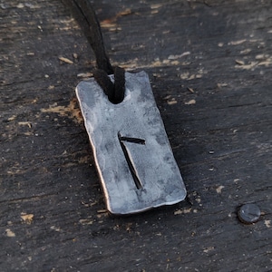 Runes Laguz, Forged Pendant Iron Amulet, Handmade Talisman, Runes Amulet Pendant