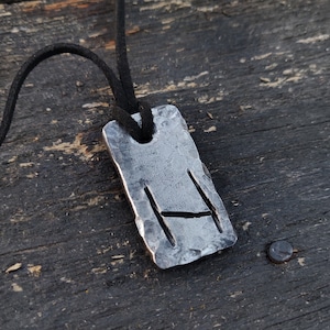 Runes Hagalaz, Forged Pendant Iron Amulet, Handmade Talisman, Runes Amulet Pendant