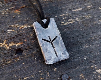 Runas Algiz, amuleto de hierro forjado, talismán hecho a mano, colgante de amuleto de runas