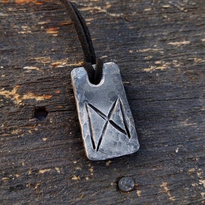 Runes Dagaz, Forged Pendant Iron Amulet, Handmade Talisman, Runes Amulet Pendant
