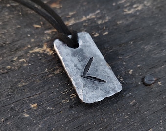 Runes Kenaz, Forged Pendant Iron Amulet, Handmade Talisman, Runes Amulet Pendant