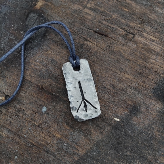 Runes Inverted Algiz, Forged Pendant Iron Amulet, Handmade