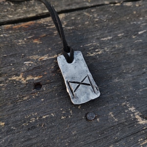 Runes Mannaz, Forged Pendant Iron Amulet, Handmade Talisman, Runes Amulet Pendant