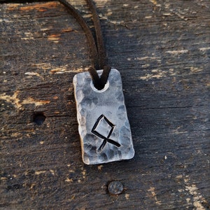 Runes Othala, Forged Pendant Iron Amulet, Handmade Talisman, Runes Amulet Pendant