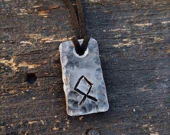 Runen Othala, gesmede hanger ijzeren amulet, handgemaakte talisman, runen-amulethanger