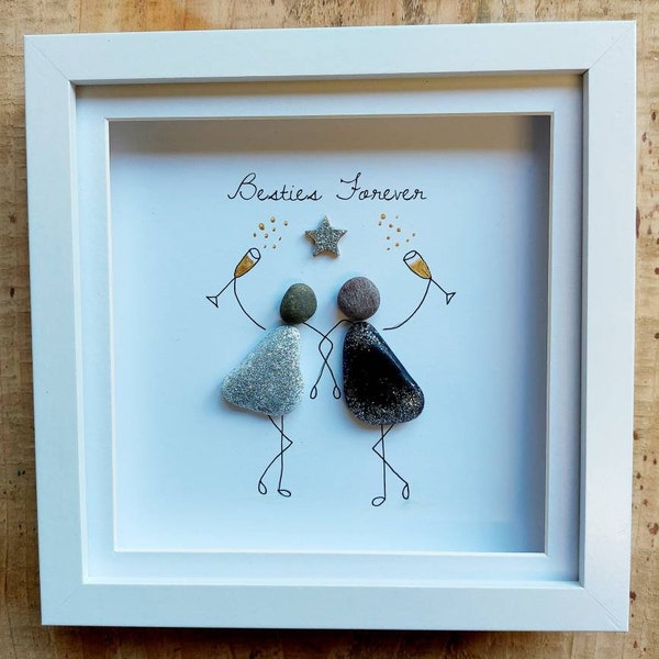 Besties Forever pebble art picture, besties for life, decor,, frame, gift for friend, housewarming gift, box frame, beach art, wall hanging