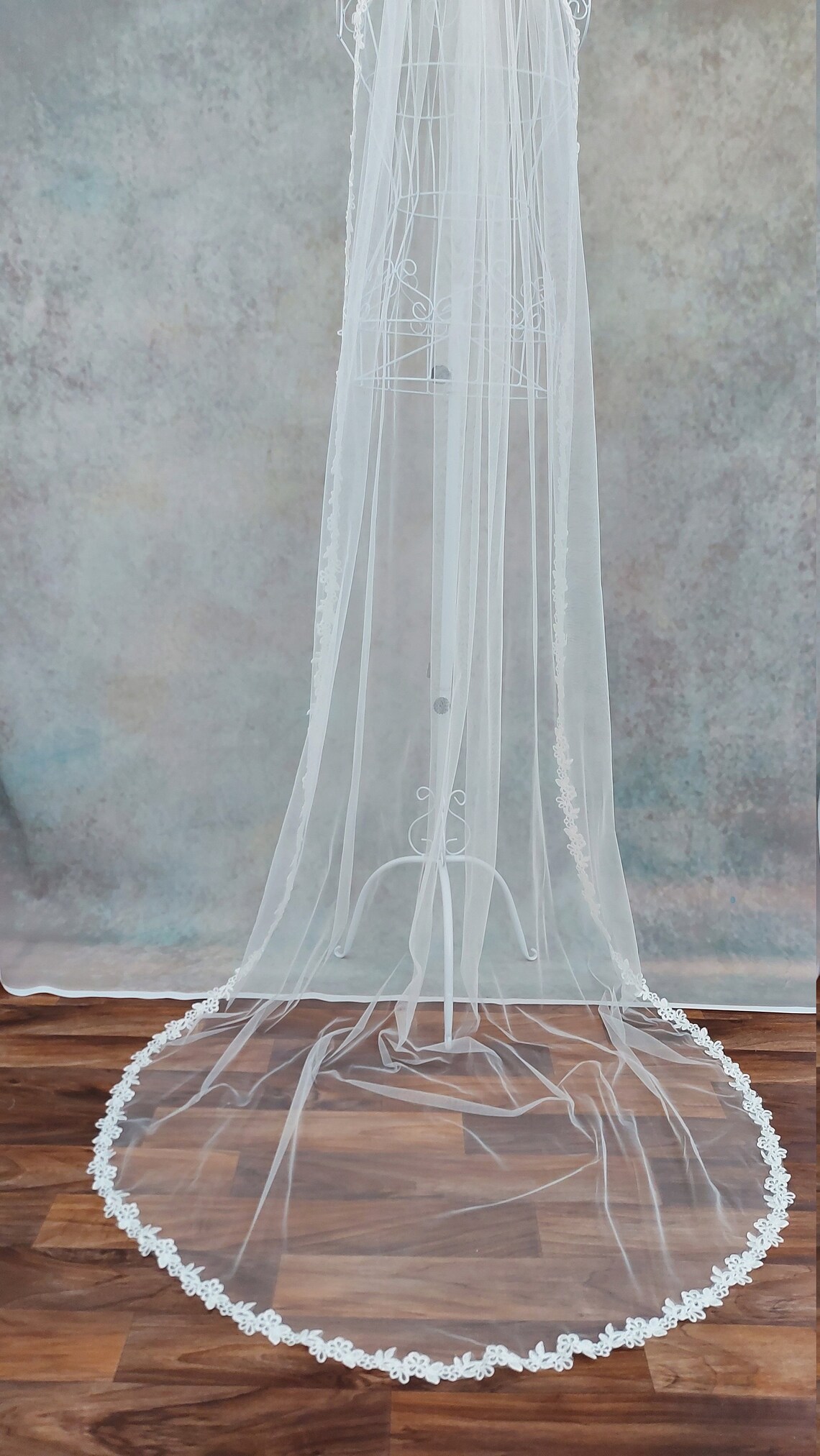 Thin Lace Trim Veil Cathedral Veil Corded Lace Wedding Etsy