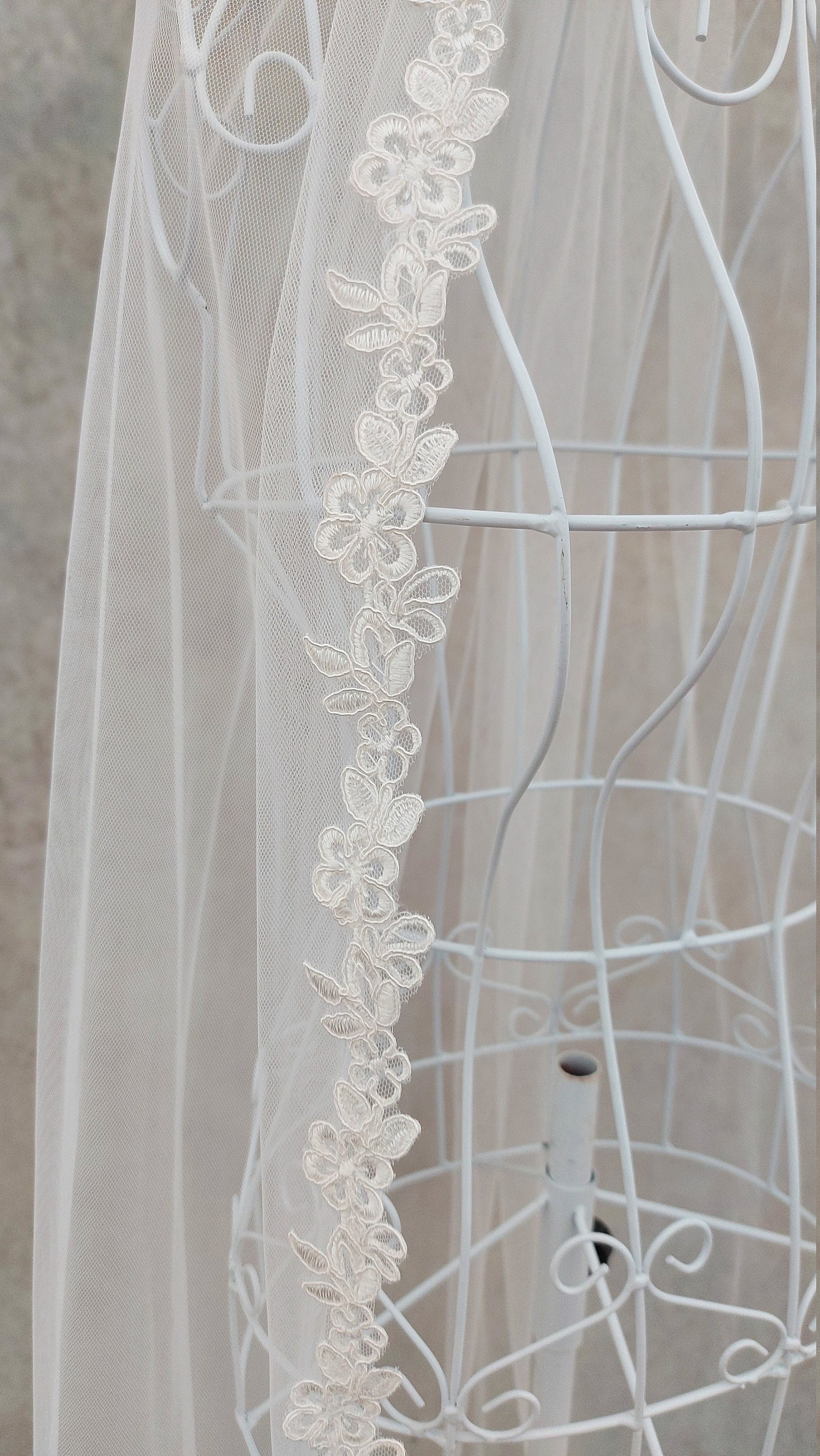 Thin Lace Trim Veil Cathedral Veil Corded Lace Wedding Etsy