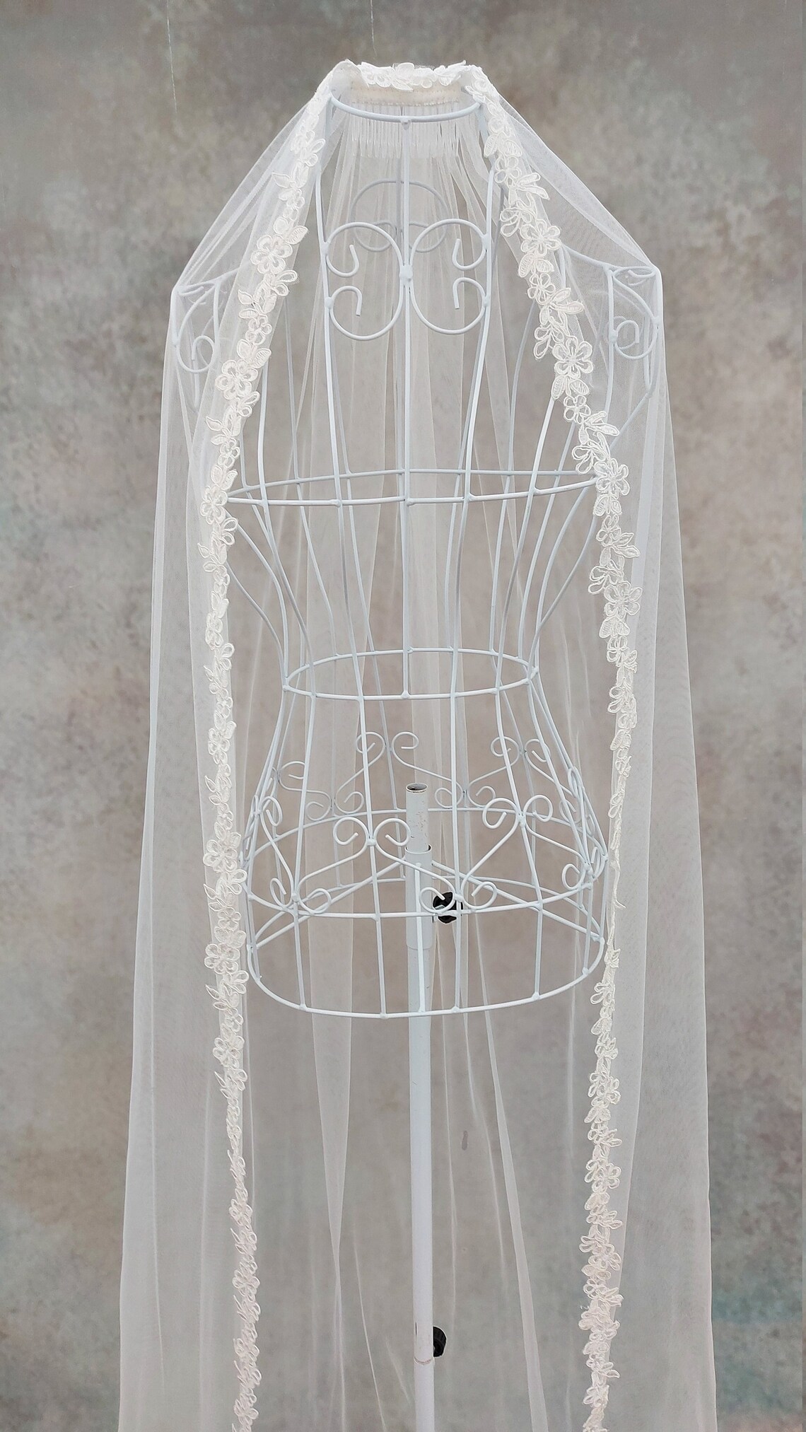 Thin Lace Trim Veil Cathedral Veil Corded Lace Wedding Etsy