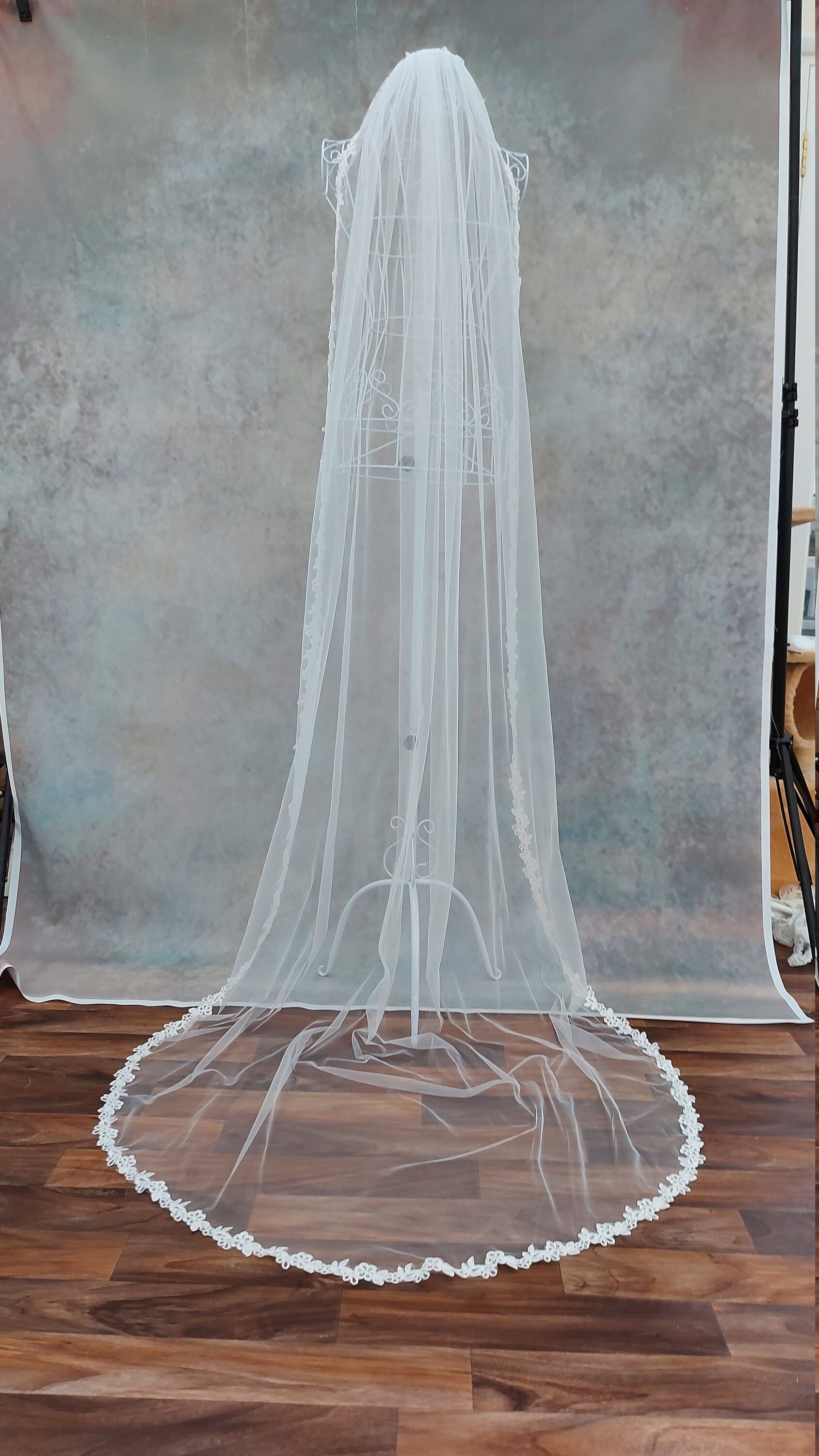 Thin Lace Trim Veil Cathedral Veil Corded Lace Wedding Etsy