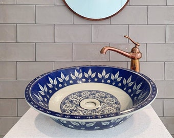 Bathroom Sink, Hand Painted Countertop Basin, Vanity Recessed Sink, Glossy Wash Basin Bathroom Vessel Sink Above Counter, Wash Room Remodel