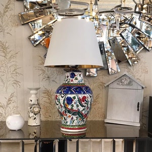 Living Room & Dining Table Lamp, Special Vase lamp, Modern Bedside Lamp, Ceramic Lamp Shade, Ceramic Lighting, Retro Floral Table Lamp Decor