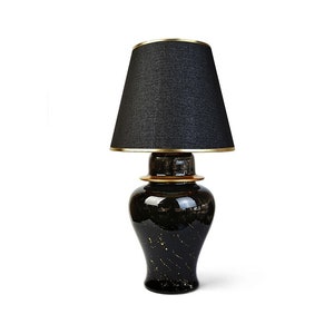 Bedside Black Lamp, Desk Lamp, Decorative Turkish Ceramic Table Lamp, Ceramic Lighting Art Deco Lamp, Lampshade Ceramic Base, Living Room
