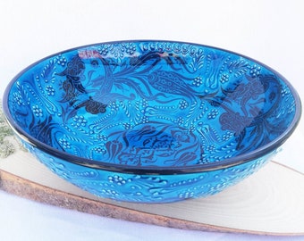 Plato de cerámica azul cielo, varios tamaños, juego de azucarero de cerámica turca hecho a mano, cestas bordadas, estampado floral, regalo para el Día de la Madre, llavero