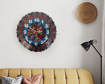 Orologio da parete rotondo in ceramica con confezione regalo in velluto, ceramica decorativa fatta a mano, regalo unico per chi acquista una nuova casa, per un trasloco o per un'inaugurazione.