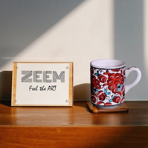 Ceramic Lotus Red Coffee Mug, Rustic Pottery Tea Cup, Water Glasses Tumbler, Hand paint Stoneware Americano Mug, Neighbour Gift, Mug for Mom