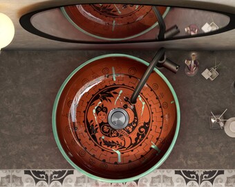 Unique Pottery Wash Basin, Ceramic Bathroom Vessel Sink, Above Countertop Basin Bowl Sink Lavatory, Bath Remodeling, Vanity Glossy Washstand