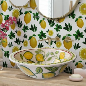 Bathroom Sink with Lemon, Ceramic Countertop Basin, Washbasin, Bathroom Remodeling, Washstand, Lavabot, Kitchen Stone Sink, Powder Room Sink