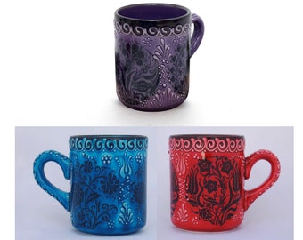 Handmade Ceramic Coffee Pottery Mugs, Colorful  Turkish Coffee Cup, Ceramic Tile Art, Coffee Handle Mug, Glossy Tea Cup, Mother's day gift
