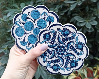 Posavasos de cerámica absorbente, regalo navideño para amigos, hermosos posavasos con soporte, juego de 4 posavasos de cerámica turca, posavasos para taza de café