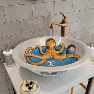 Bathroom Vessel Octopus Sink, Ceramic Countertop Basin, Washing Bowl, Vanity Countertop Sink, Washbasin, Bathroom Remodeling, Lavatory