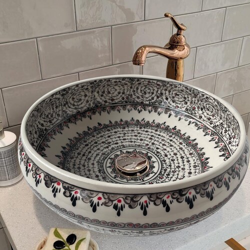 Ceramic Unique W&B Wash Basin Bathroom Vessel Sink Above Etsy