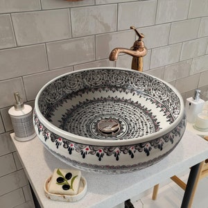 Ceramic Unique Wash Basin, Bathroom Vessel Sink Above Countertop Basin, Bowl Sink Lavatory, Bathroom Remodel, Bath Vanity Glossy Washstand