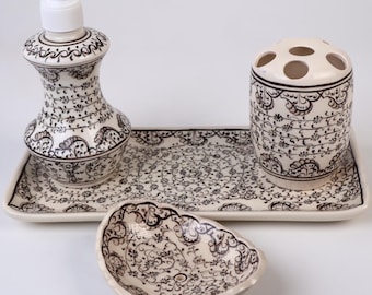 Juego de accesorios de baño con diseño de cuerno de oro negro: dispensador de jabón líquido, soporte para cepillo de dientes, jabonera, dispensador de loción y regalo para el baño.