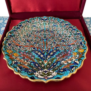 Gold Tree of Life Collectible Plate, 24 Carat Gold Ceramic Art Plate, Stoneware Wall Hanging, Unique Decor, Flower Gold Gift for Manager