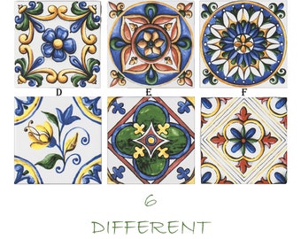 Azulejos de cerámica mexicana únicos de 10 x 10 cm, azulejos de cerámica con acento para salpicadero, decoración rústica de cabaña para cocina y baño, mural de pared de estilo español.