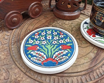 Ceramic Coaster for Hot Dishes, Turkish Tile, Cooking Trivets, Teapot Trivet, Placemat for Kitchen Counter, Coaster for pot, Non Slip