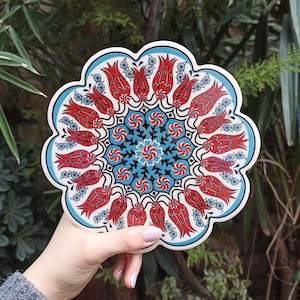 7インチの花柄セラミック鍋敷き、キッチン用トルコ陶器ギフト、キッチンポットテーブル鍋敷き、ホットパッド、キッチン装飾、温かい料理用の調理鍋敷き