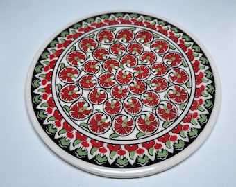 Ceramic Trivet for Hot Pots and Pans, Large Heat Resistant Mats & Cork Base, Trivet for Hot Dish, Extra Thick, Turkish Ceramic Coaster, Tile