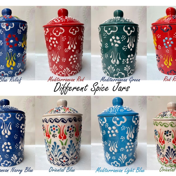 8+ Different Color 11oz Spice Jar, Pottery Salt Cellar, Ceramic Herb & Food Storage Canister with Lid for Tea, Sugar Container, Brush Holder
