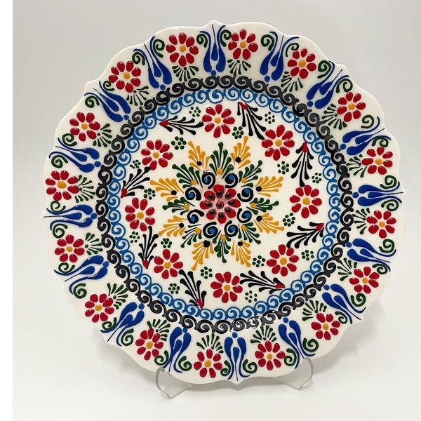 Piatto in ceramica turca da 27 cm, piatto dipinto a mano da 10 ", arte murale in ceramica, piatto sospeso a parete, decorazione del soggiorno, regalo per la casa, regalo baker