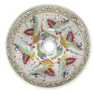 Bathroom Vanity Vessel Fish Sink, Bird Washbasin, Half Bathroom Sink, Round Decorative Countertop Sink, Ceramic Tile, Bathroom Remodeling