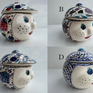 Cute Face Kitchen Canister, Tea & Coffee Storage, Honey Pot, Sugar Bowl, Ceramic Storage Jar, Colorful Clay Gift, Pottery Kitchenware Food