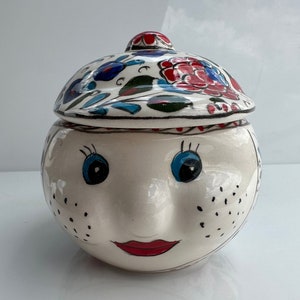 Cute Face Kitchen Canister, Tea & Coffee Storage, Honey Pot, Sugar Bowl, Ceramic Storage Jar, Colorful Clay Gift, Pottery Kitchenware Food