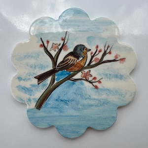 Birds Ceramic 7&quot; Trivet, Turkish Ceramic Tile 18 Cm Coaster, Kitchen Pot Table Trivet, Hot Pad, Kitchen Decor, Cooking Trivet, Hot Dish