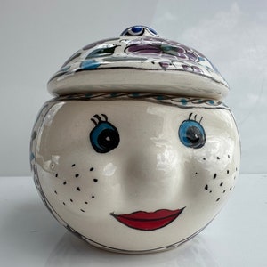 Cute Face Kitchen Canister, Tea & Coffee Storage, Honey Pot, Sugar Bowl, Ceramic Storage Jar, Colorful Clay Gift, Pottery Kitchenware Food
