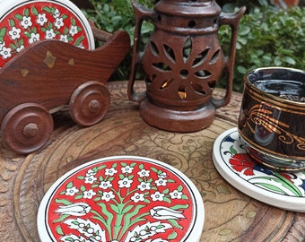 Ceramic Coaster for Hot Dishes, Turkish Tile, Cooking Trivets, Teapot Trivet, Placemat for Kitchen Counter, Coaster for pot, Non Slip