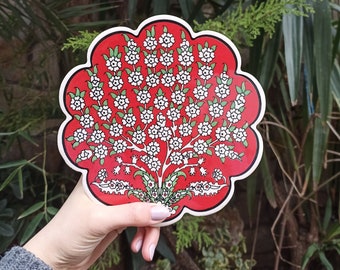 Decorative Ceramic Red Trivet 7", Turkish Ceramic Tile Coaster, Kitchen Pot Table Trivet, Hot Pad, Kitchen Decor, Cooking Trivets Hot Dishes
