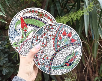 Dekorativt keramiskt blommigt underlägg 18 cm, turkiskt keramiskt kakelunderlägg, köksgrytunderlägg, värmeplatta, köksdekor, matlagningsunderlägg varm skål