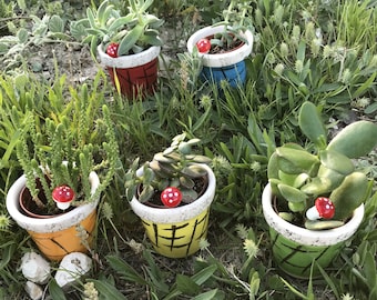 5 macetas pintadas a mano, maceta de cerámica a rayas para suculentas, maceta de cerámica hecha a mano para interiores, maceta para cactus, maceta para exteriores, regalo para jardín