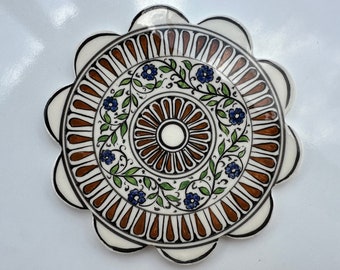 Floral & Geomteric 7" Trivet, Turkish Ceramic Tile 18 Cm Coaster, Kitchen Pot Table Trivet, Hot Pad, Kitchen Decor, Cooking Trivet, Hot Dish