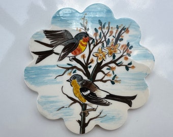 Birds Keramikunderlägg 18 cm, Turkisk keramikplatta 18 cm underlägg, Köksgrytunderlägg, Värmeplatta, Köksdekor, Matlagningsunderlägg, Varm skål