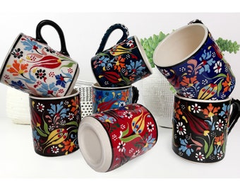 11oz Floral Coffee Mug, Ceramic Colorful Oriental Tea 330ml Mug, Handmade Mug with Handle Pottery Cups, Lead-Free, Decorative Gift for Wife